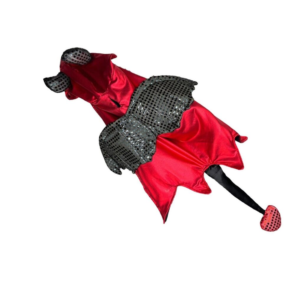 Halloween Dog Costume Red Devil Black Wings Tail‎ Hooded W Devil Ears Size Large